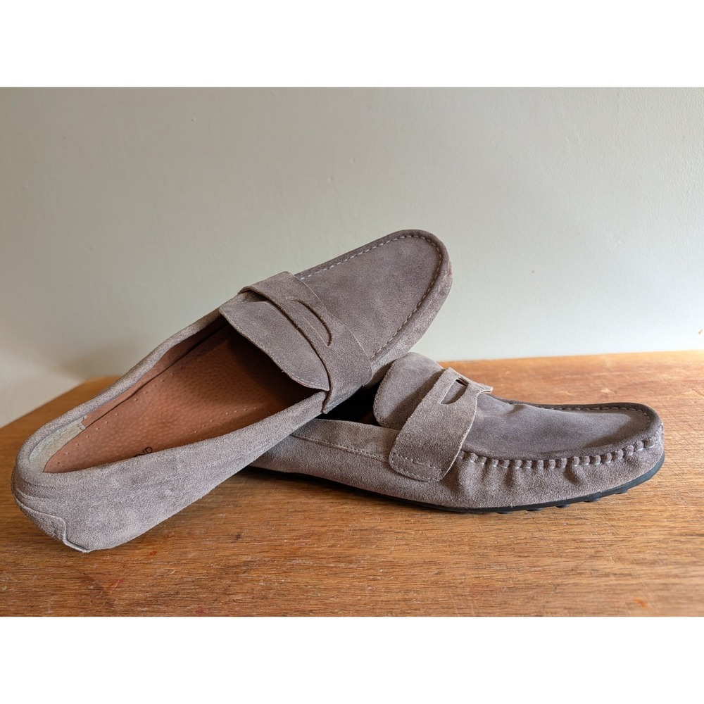 Lands End Mens 11.5 Shoes Grey Suede Loafers Slip On Driver Style Preppy Comfort